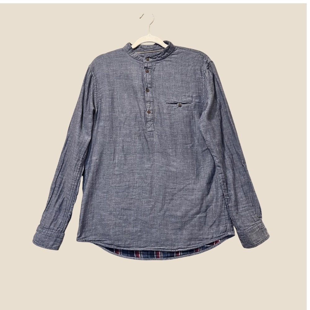 Celio Henley Shirt Mens Large Gray Flannel Lined Grandad Long Sleeve UK Coastal